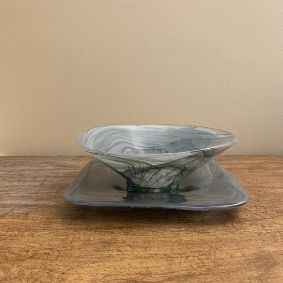 GLASS BOWL AND PLATE - Picture 1 of 2